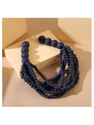 Multi Layer Navy Coloured Wooden Beads Necklace YN22040NVY JCUK