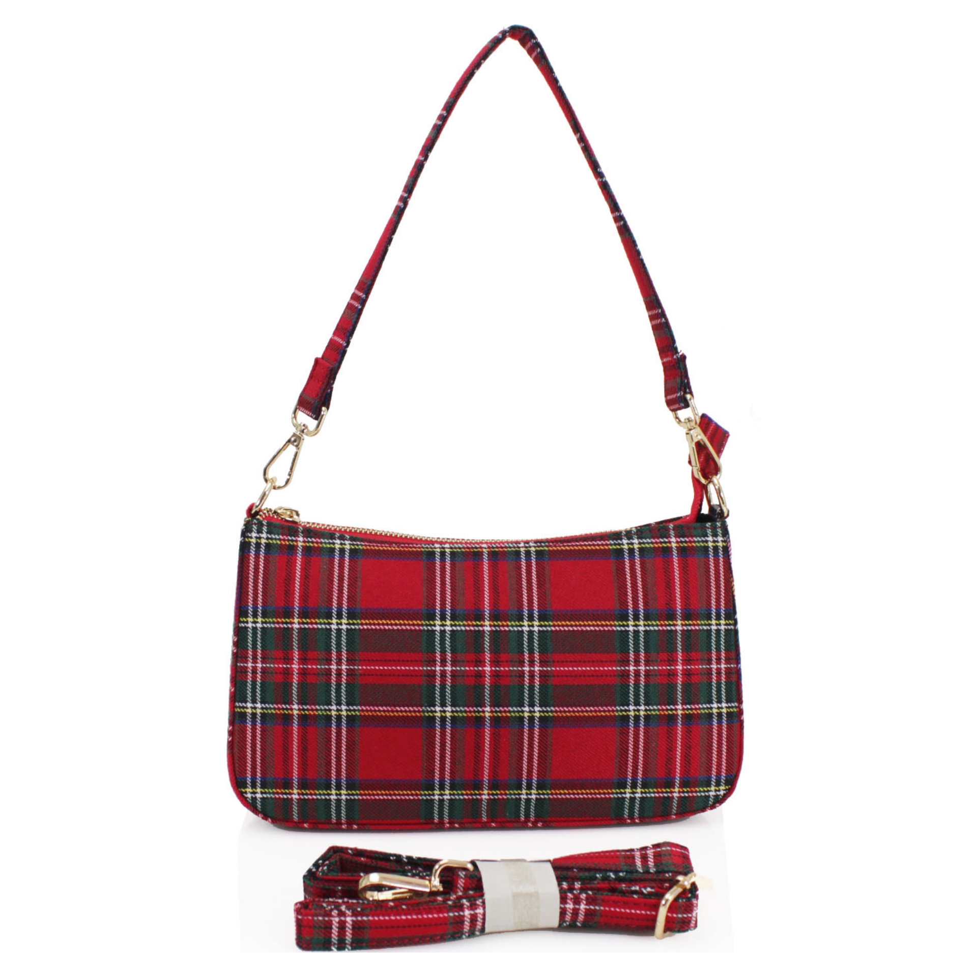red tartan clutch bag