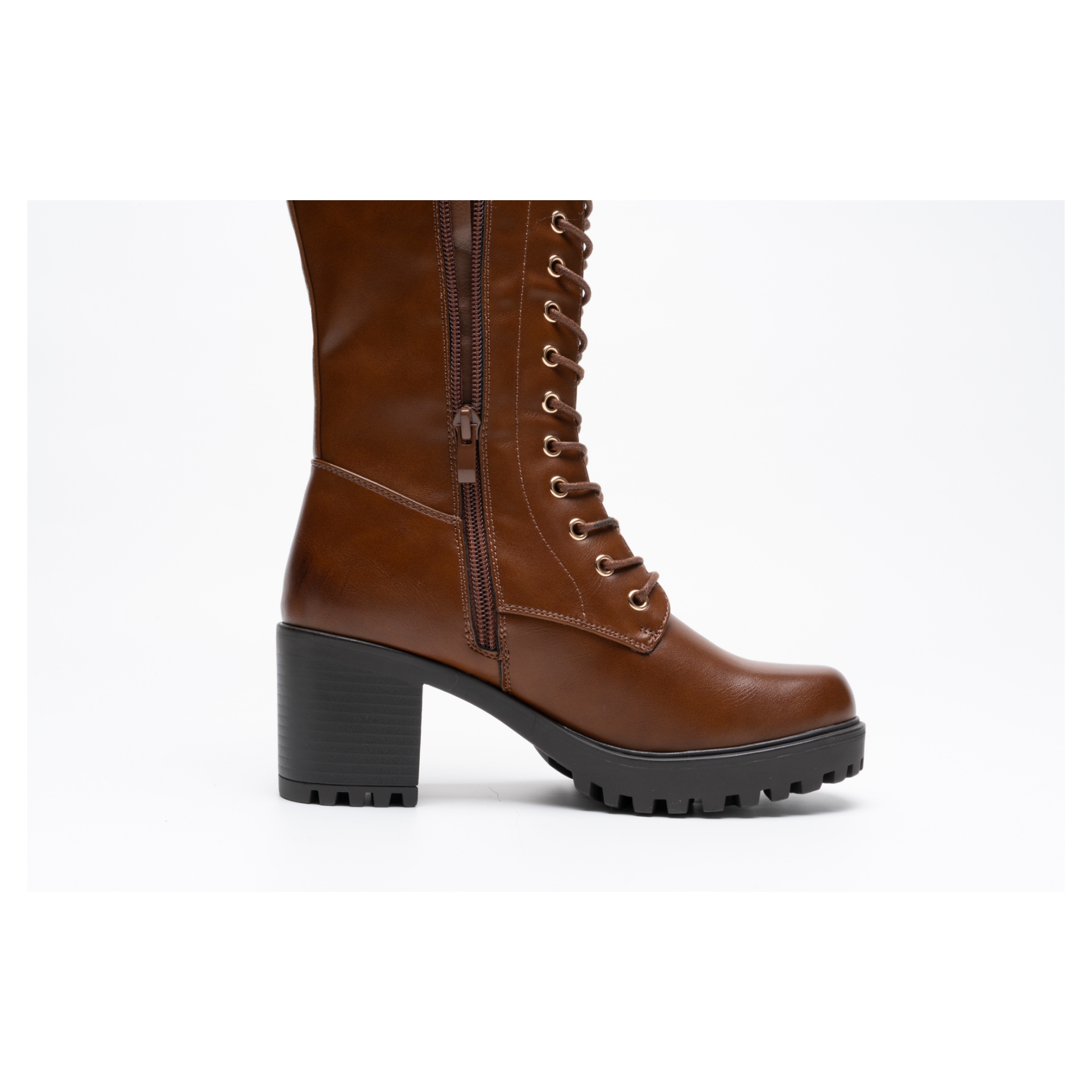 Women's Lace Up Knee High Chunky Boots with Zip Closure (A68093) Top